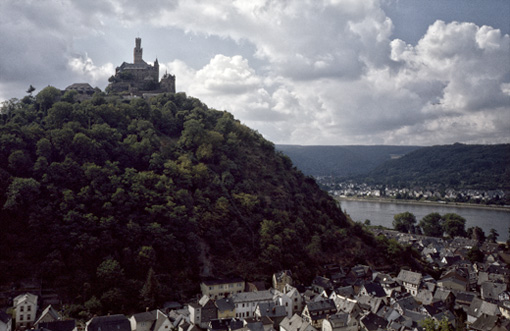 Marksburg Castle overlooking the Rhine River at the city of Braubach.